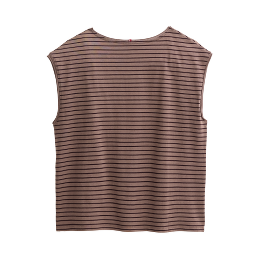 PWO Kurzarm Shirt Dunkelbraun geringelt