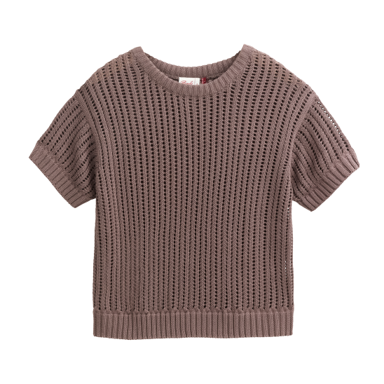 PWO Ajour Kurzarm Pullover Taupe