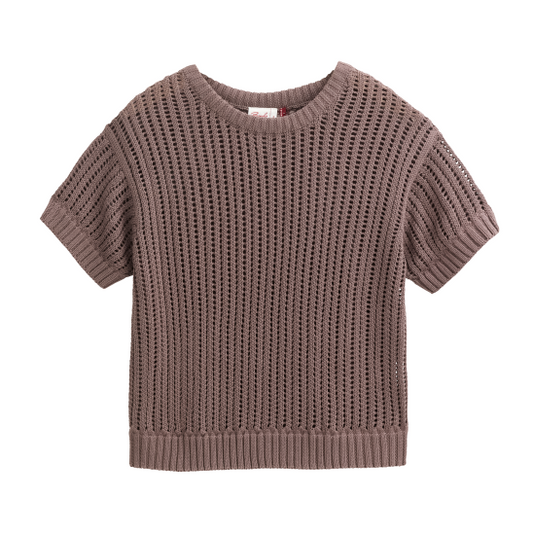 PWO Ajour Kurzarm Pullover Taupe