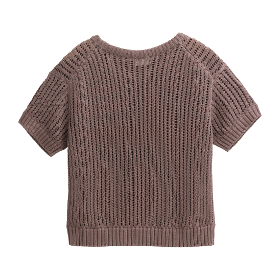 PWO Ajour Kurzarm Pullover Taupe