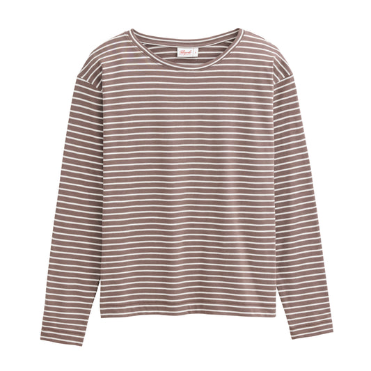 PWO Langarmshirt Taupe geringelt