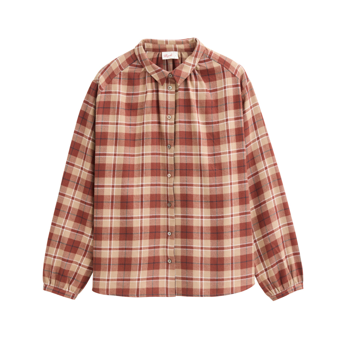 PWO Flanell Langarm Bluse Terrakotta