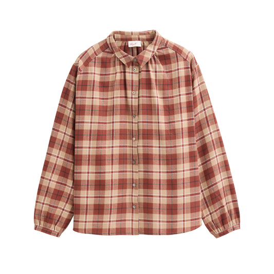 PWO Flanell Langarm Bluse Terrakotta