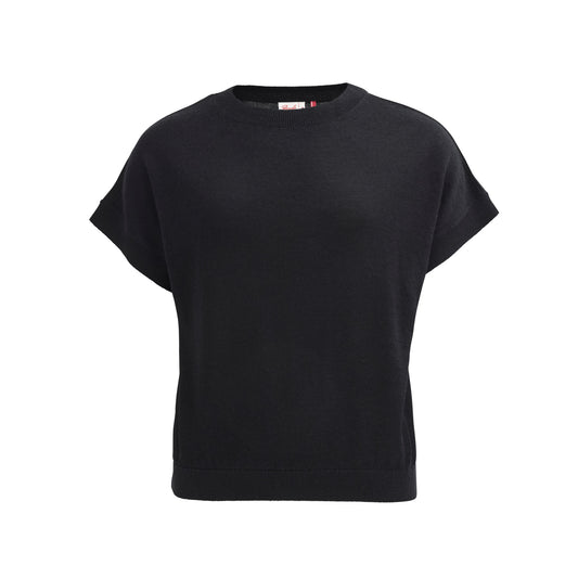 PWO Merino Strick Pullover Kurzarm Schwarz