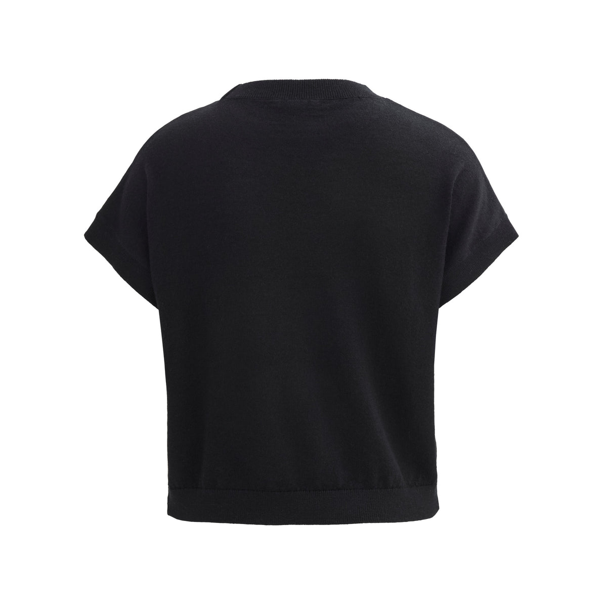 PWO Merino Strick Pullover Kurzarm Schwarz