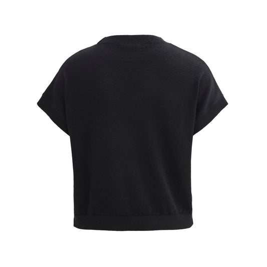 PWO Merino Strick Pullover Kurzarm Schwarz