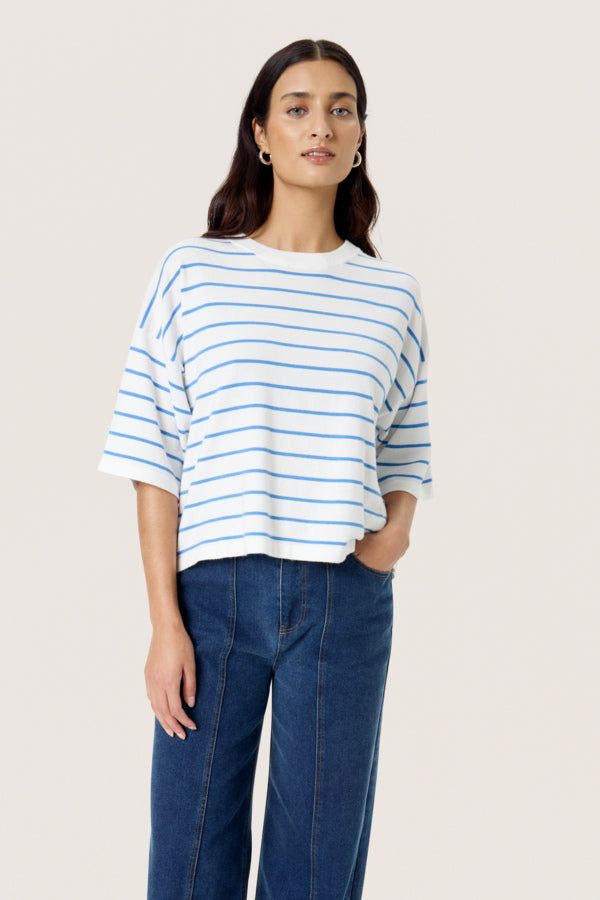 SLSpina Boxy Pullover White Blue Yonder
