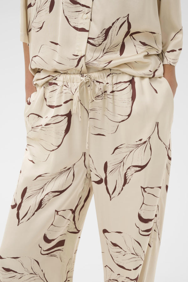 SLClero Flared Printed Pants Oatmeal Leave