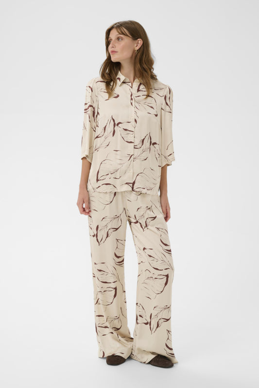 SLClero Flared Printed Pants Oatmeal Leave