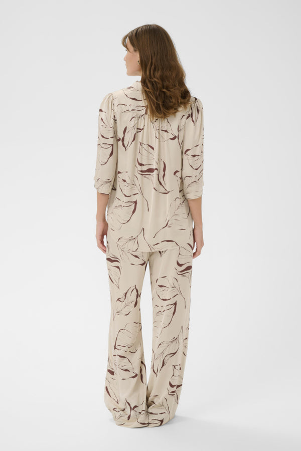 SLClero Flared Printed Pants Oatmeal Leave