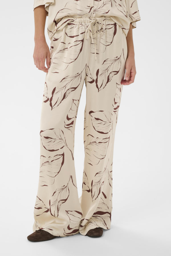 SLClero Flared Printed Pants Oatmeal Leave