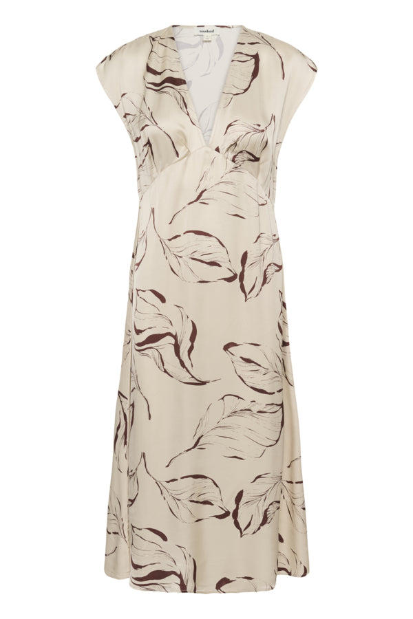 SLClero Midi Printed Dress Oatmeal Leave