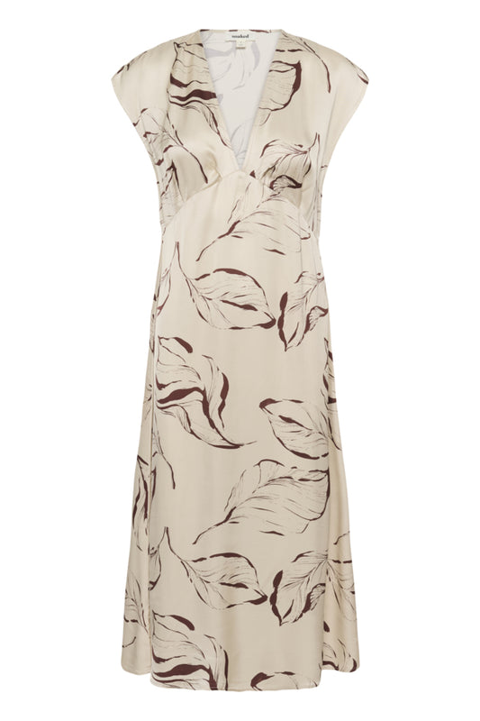 SLClero Midi Printed Dress Oatmeal Leave