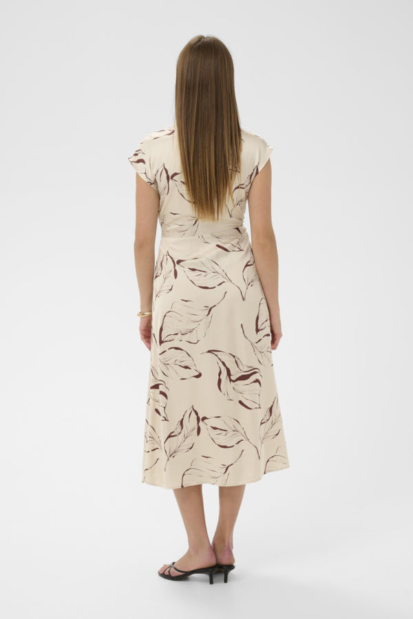 SLClero Midi Printed Dress Oatmeal Leave