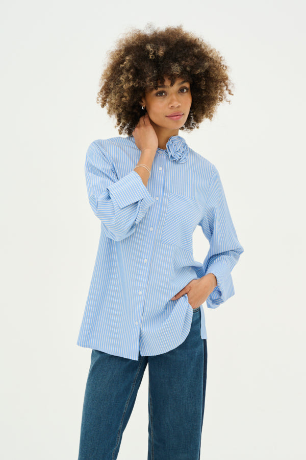 CUJude Flower Shirt Blue Stripe