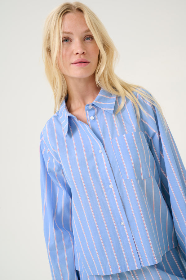 CUVelo Cropped Shirt Blue Stripe