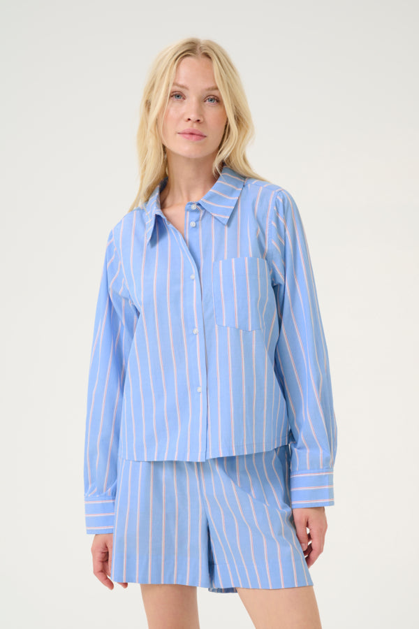 CUVelo Cropped Shirt Blue Stripe