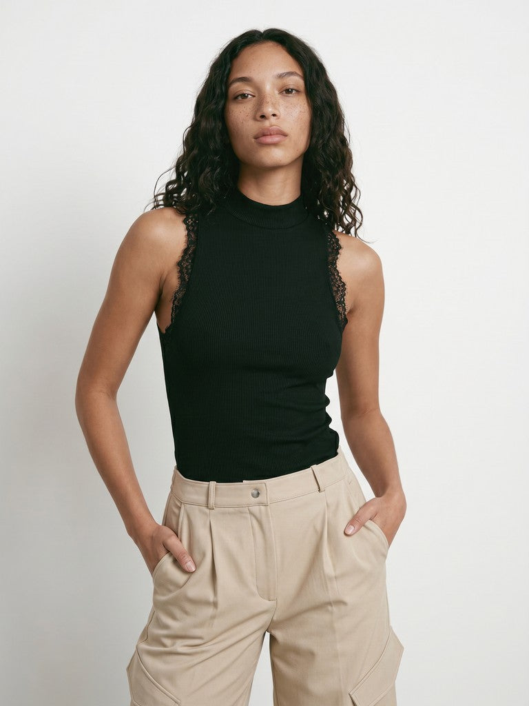 HDIda High Neck Lace Top Black