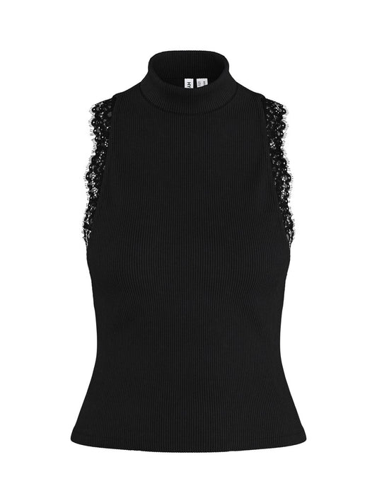 HDIda High Neck Lace Top Black