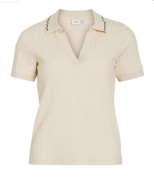 VICaysa V-Neck S/S Polo Top Birch
