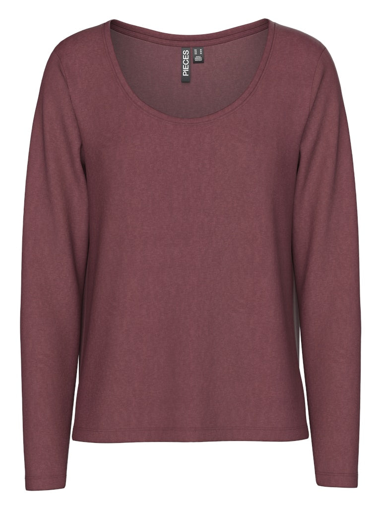 PCSophie LS U-Neck Tee Tawny Port