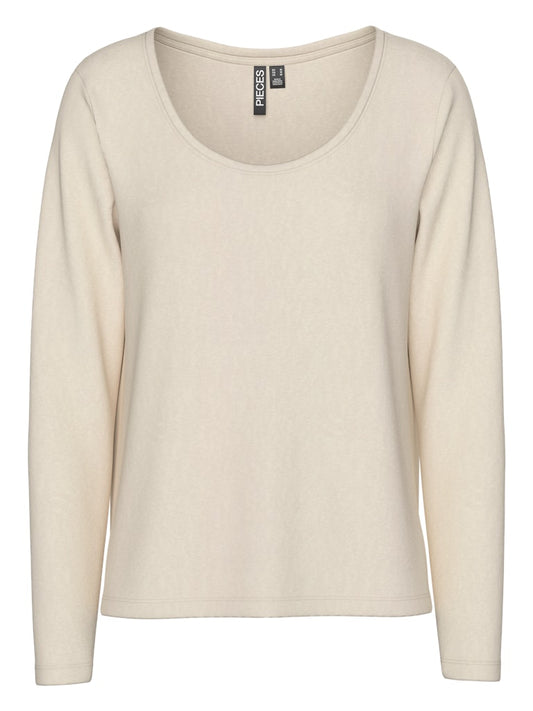 PCSophie LS U-Neck Tee Whitecap Gray