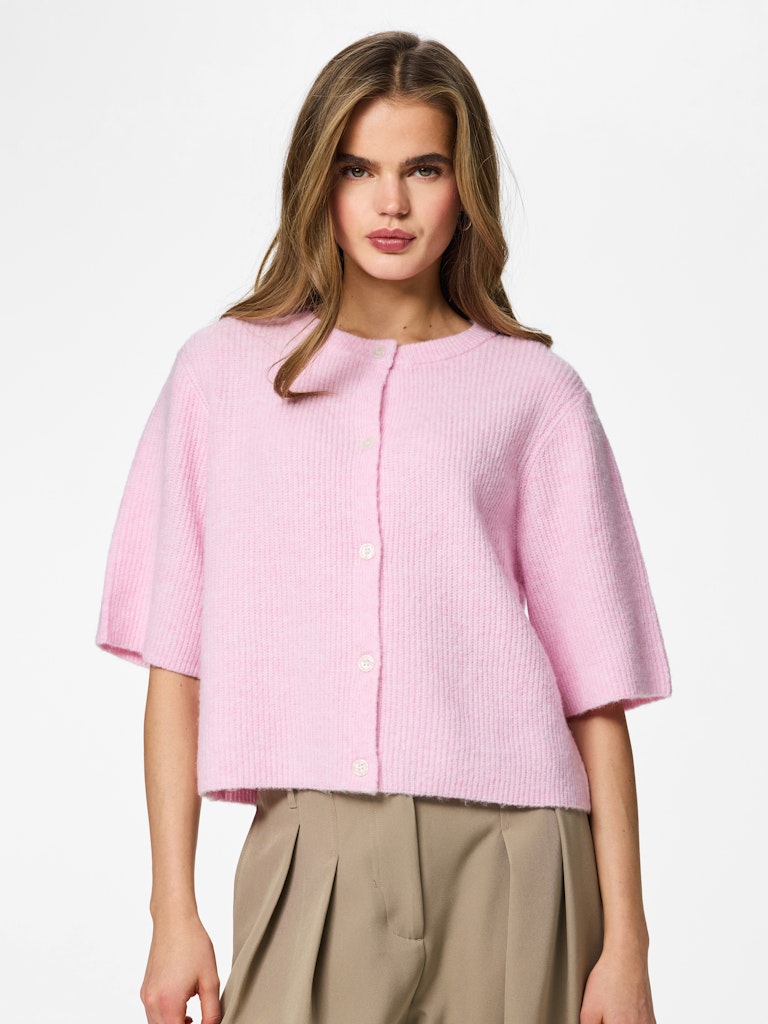PCSilly SS O-Neck Knit Cardigan Roseate Spoonbill