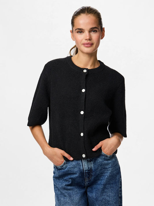 PCSilly SS O-Neck Knit Cardigan Black