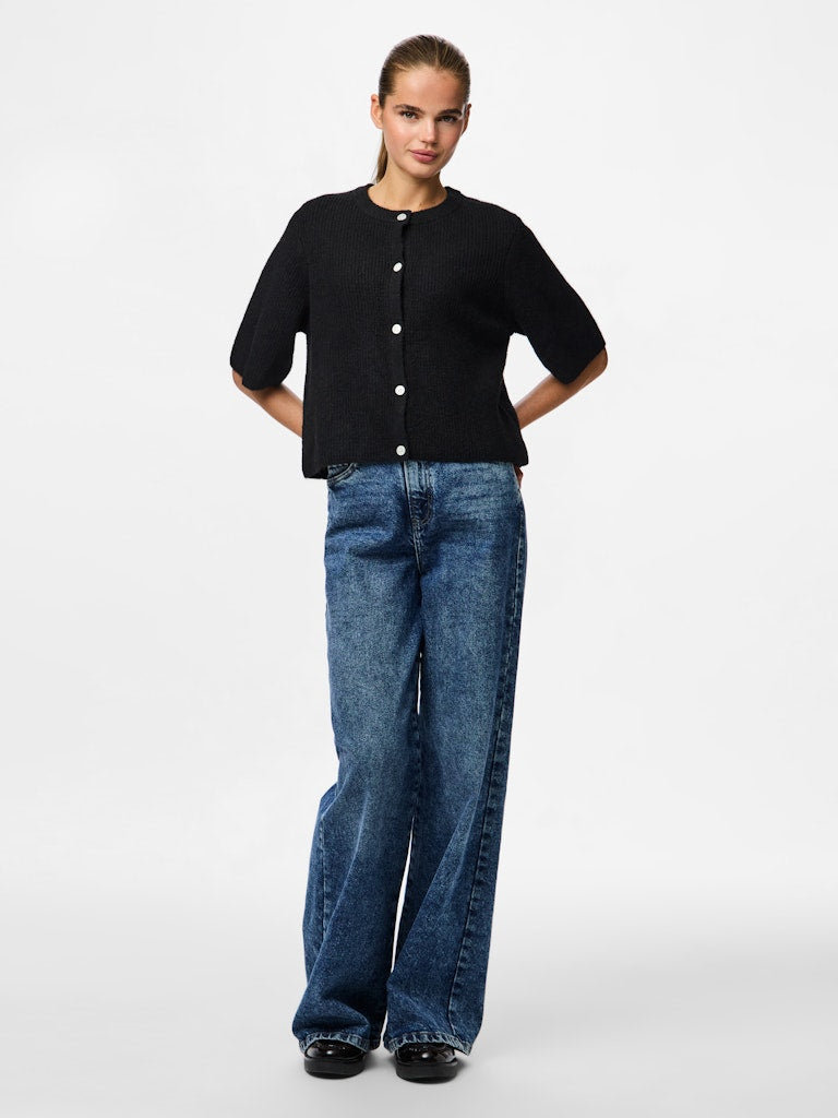 PCSilly SS O-Neck Knit Cardigan Black
