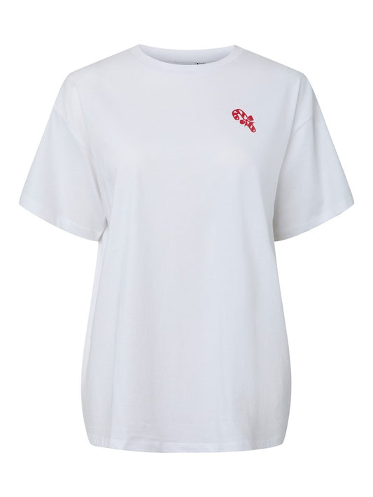 PCAris SS Oversized T-Shirt Bright White Greetings
