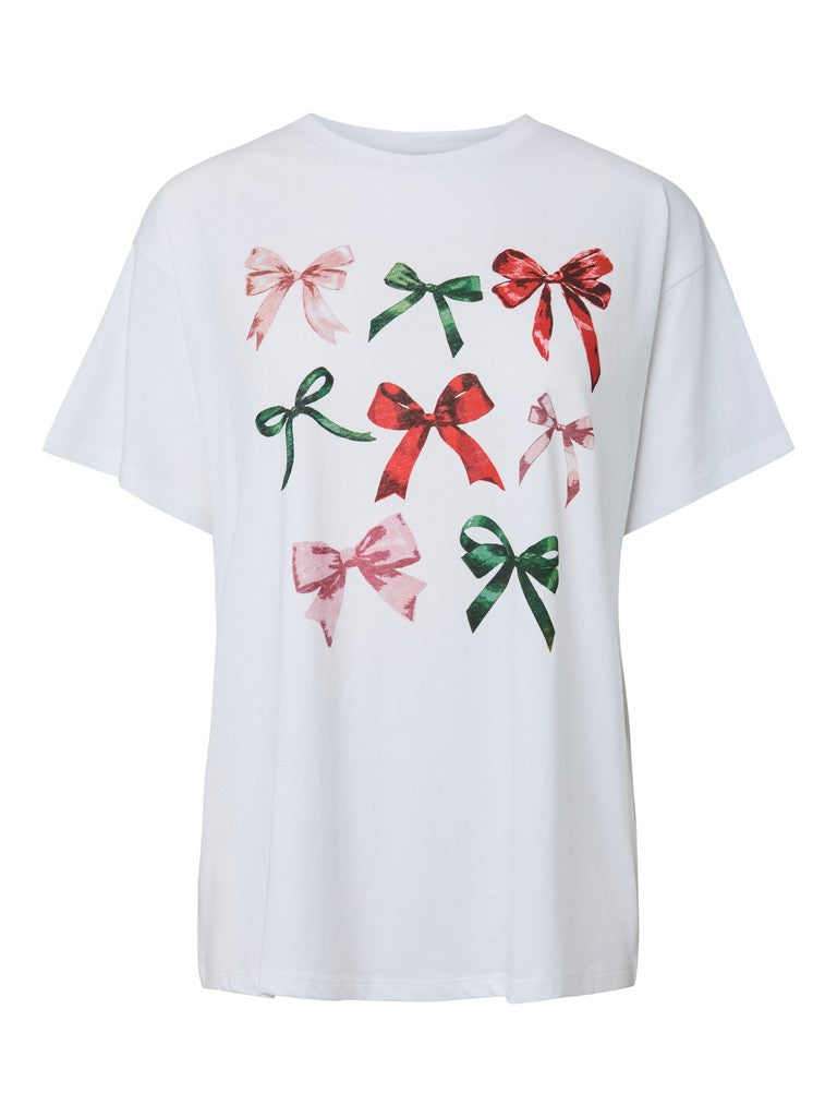 PCAris SS Oversized T-Shirt Bright White Bows
