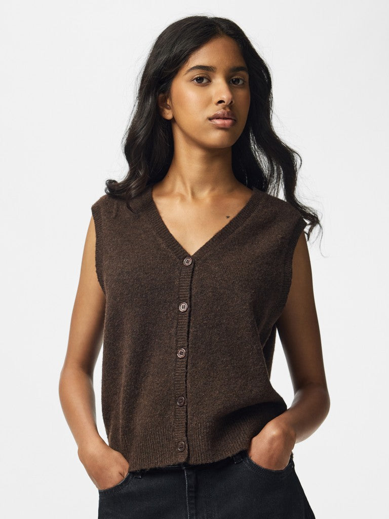 PCSally SL V-Neck Vest Hot Fudge