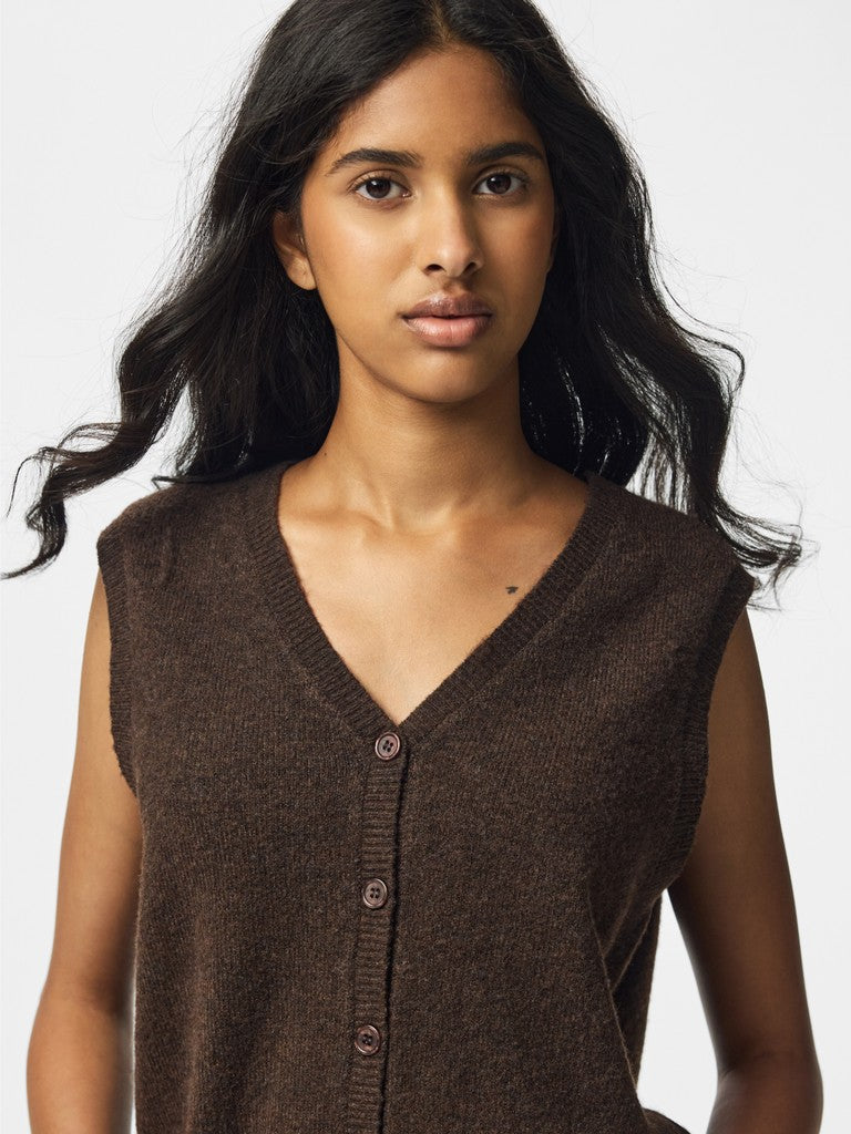 PCSally SL V-Neck Vest Hot Fudge