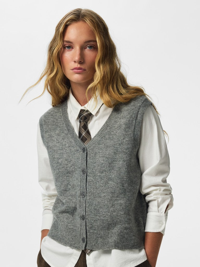 PCSally SL V-Neck Vest Medium Grey