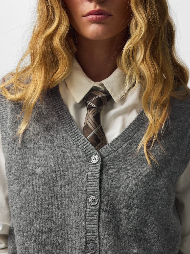 PCSally SL V-Neck Vest Medium Grey