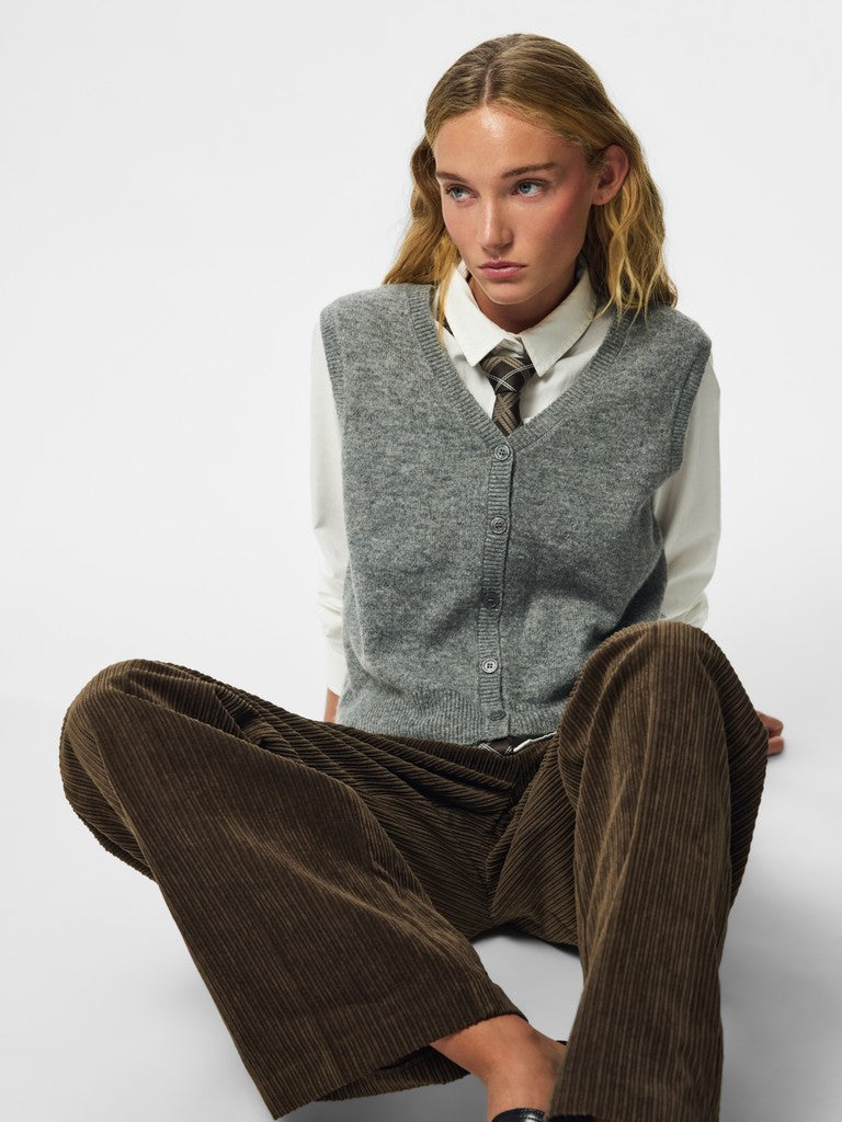 PCSally SL V-Neck Vest Medium Grey