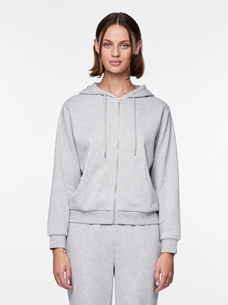 PCChilli LS Zip Hoodie Light Grey