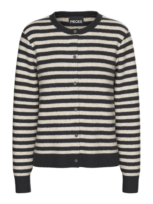 PCMalou LS Knit Cardigan Black Taupe