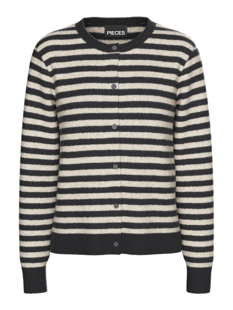 PCMalou LS Knit Cardigan Black Taupe