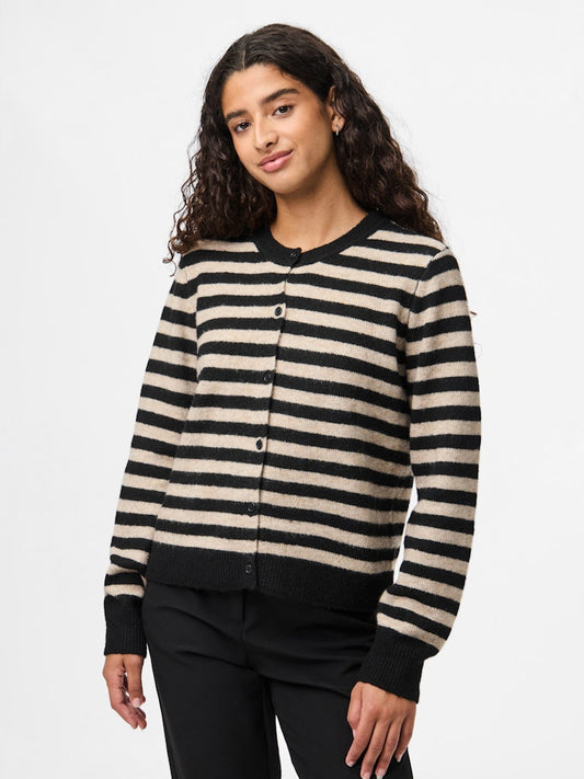 PCMalou LS Knit Cardigan Black Taupe