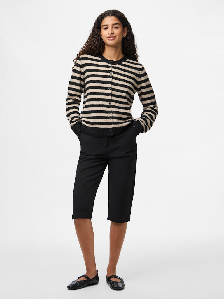 PCMalou LS Knit Cardigan Black Taupe