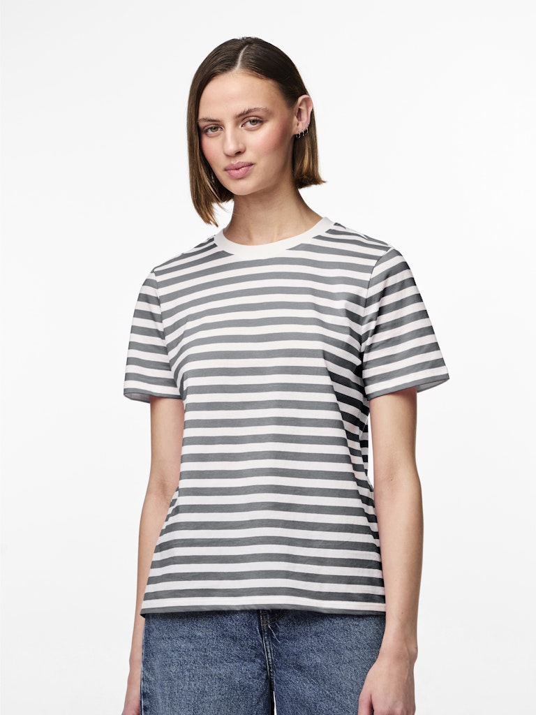 PCRia SS Tee Stripes Ultimate Grey