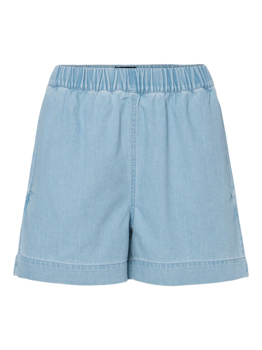 PCTula MW Pull UP Denim Shorts Light Blue Denim