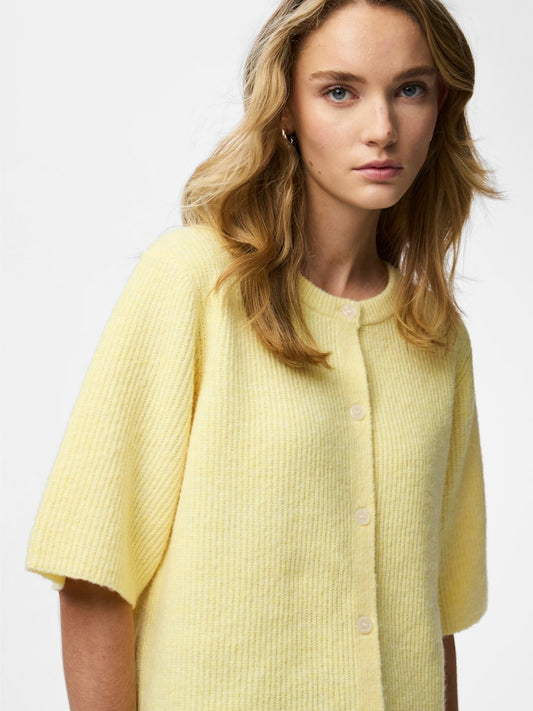 PCSilly SS O-Neck Knit Cardigan Pale Banana