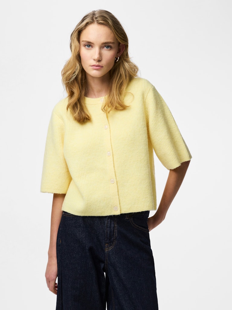 PCSilly SS O-Neck Knit Cardigan Pale Banana