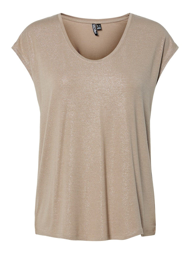 PCAlice SS Glitter Tee Greige
