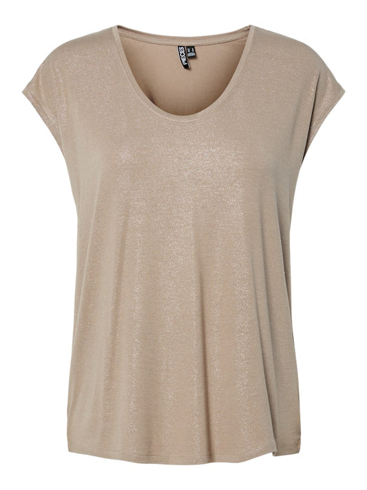 PCAlice SS Glitter Tee Greige