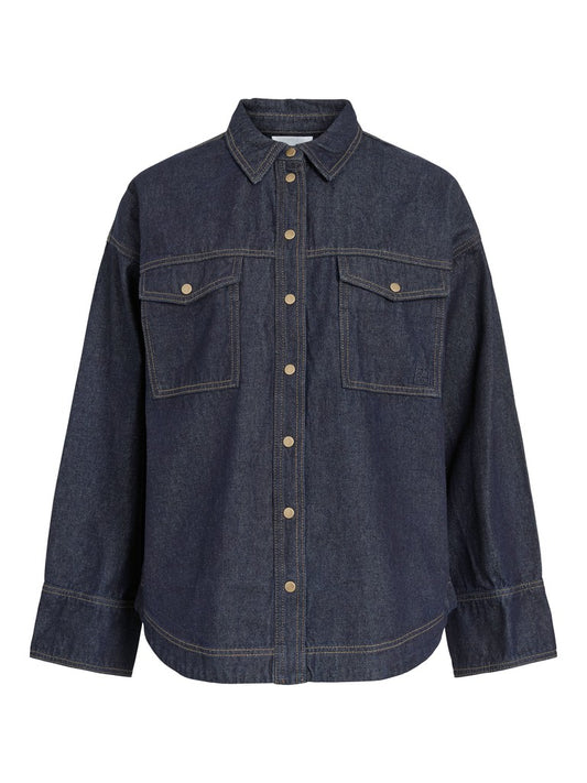 ROURina L/S Oversized Denim Shirt Dark Blue Denim