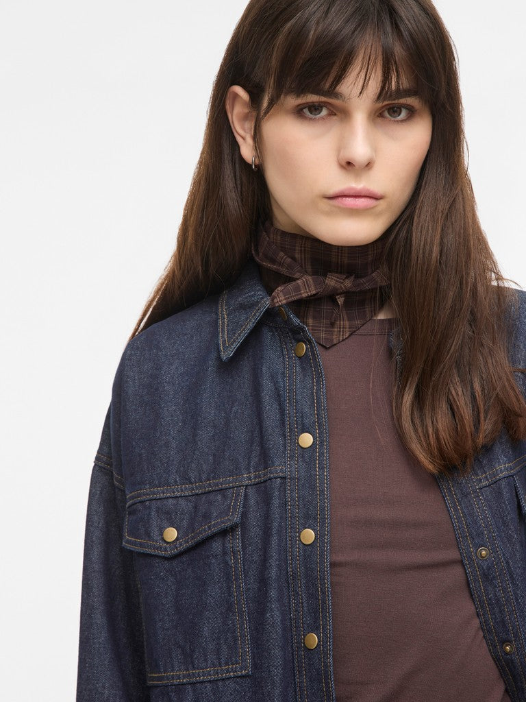 ROURina L/S Oversized Denim Shirt Dark Blue Denim