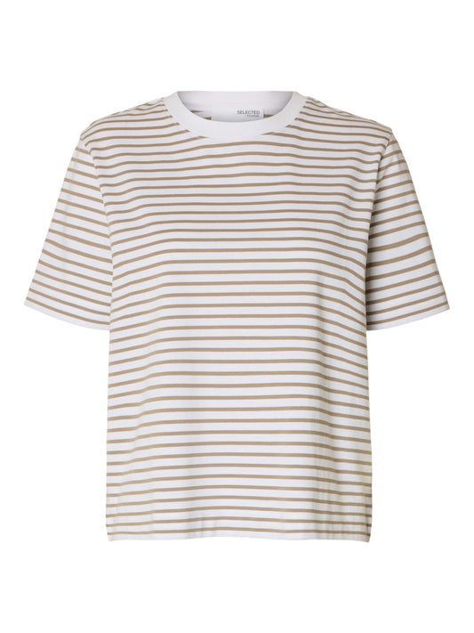 SLFEssential Striped Boxy Tee Greige